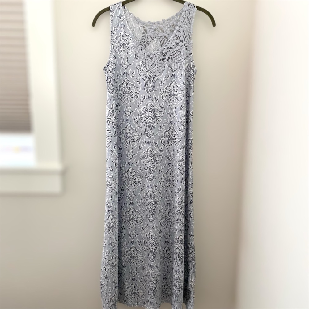 NWOT Garnet Hill Green Cotton Tencel Lace Detail Long Nightgown Sleeveless XS
